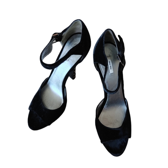 Miu Miu Black Black Suede Crystal Rhinestone Embellish Heels High - Picture 15 of 15